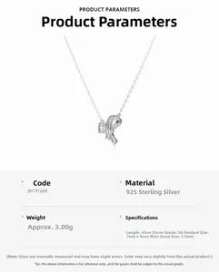 Macro detail of S925 sterling silver bow pendant with 5.5mm 5A cubic zirconia inlay