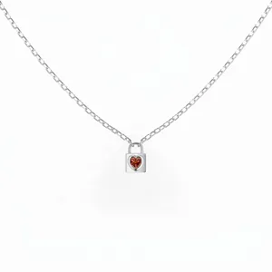 925 Sterling Silver Heart Lock Pendant Necklace For Women Red Zirconia Inlaid Electroplated Chain Dainty Fashion Jewelry Gift