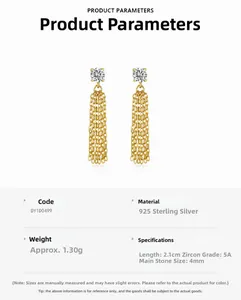 Detail view of 925 sterling silver tassel earrings with 4mm 5A cubic zirconia stones