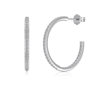 Grandes créoles C en argent fin S925 avec pavé de zircons étincelants pour femmes