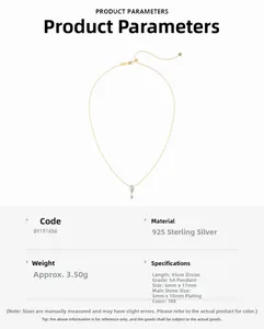 Detailed specs of S925 silver necklace with marquise zirconia and 18K gold plating