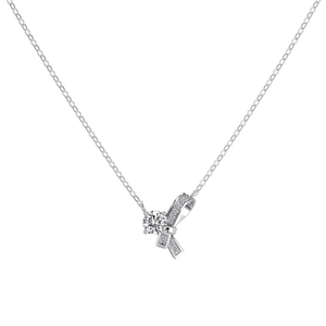 S925 sterling silver bow necklace featuring a large round zircon and pavé detailing