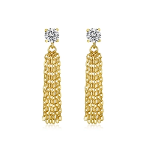 Elegant S925 silver fringe earrings with sparkling round zirconia in gold finish