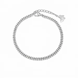 S925 Sterling Silver Butterfly Pendant Curb Chain Bracelet For Women Minimalist Fashion Adjustable Link Wrist Jewelry Gift