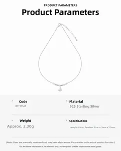 Detailed specs of the S925 sterling silver butterfly pendant necklace showing dimensions