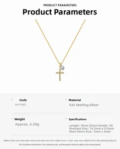Détails du collier en argent S925 avec pendentif croix et pierre de zircon en goutte