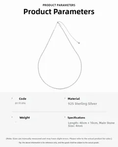 Dettaglio della collana di perle in argento sterling S925 con chiusura e misure regolabili