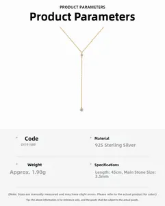 Specifications of S925 sterling silver Y-shaped necklace with 3.5mm diamond pendant