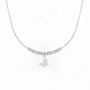S925 Sterling Silver Butterfly Pendant Necklace For Women Elegant Beads Snake Chain Rhinestone Korean Style Fashion Jewelry Clavicle Chain