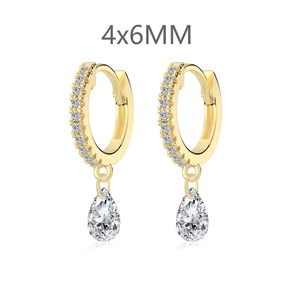 Elegant 18K gold plated hoop earrings featuring double rows of pave stones and 4x6mm pear drops