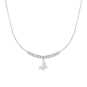 Elegant S925 sterling silver butterfly necklace with textured beads and frosted pendant