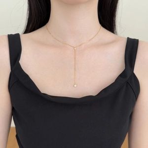 Elegant S925 sterling silver Y-shaped lariat necklace with dual round cubic zirconia stones