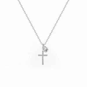 Collier en Argent Sterling 925 pour Femmes Pendentif Croix Zirconia Goutte d'Eau Bijoux de Cou Personnels Élégants Bijoux Accessoires Mode Trajet