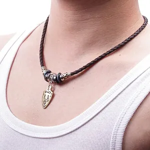 Vintage Ethnic Woven Leather Rope Necklace Alloy Arrow Shield Totem Pendant Tribal Punk Adjustable Neck Jewelry For Unisex