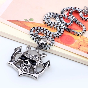 Men Gothic Punk Skull Pendant Necklace Vintage Alloy Anchor Design Heavy Metal Box Chain Rock Biker Jewelry Gift For Men