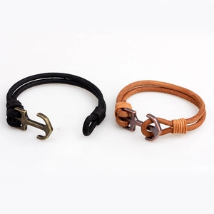 Retro Anchor Leather Bracelet Vintage Nautical Alloy Clasp Adjustable Braided Wristband For Men Women Fashion Jewelry