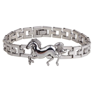Men Retro Galloping Horse Zinc Alloy Bracelet Personalized Watch Buckle Style Geometric Chain Silver Metal Bangle Jewelry Gift