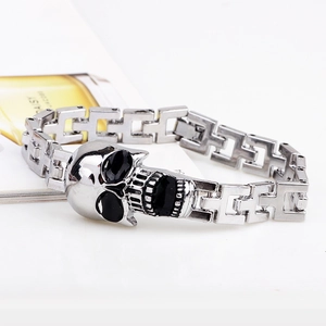 Punk Gothic Alloy Skull Bracelet For Men Silver Black Dripping Oil Watch Buckle Chain Bangle Fashion Jewelry Gift