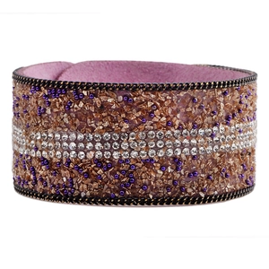 Böhmisches breites Armband mit lila Mikrofaser, Strasssteinen und Dekosteinen