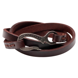 Multilayer dark brown leather wrap bracelet with vintage metal hook clasp closure