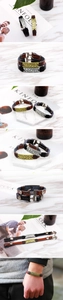Detail of vintage leather bracelets with embossed metal accents and push-button clasp