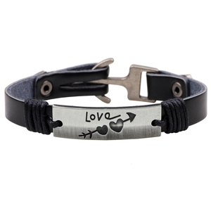 Vintage Cupid's Arrow Heart Love Engraved Leather Bracelet For Men Women Braided Alloy Leather Adjustable Punk Wristband Jewelry Gift