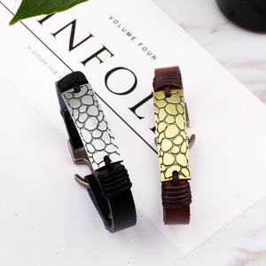 Vintage anchor dragon pattern leather bracelets in black and brown leather colors