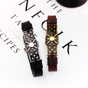 Men's genuine leather anchor bracelets in black and brown with vintage embossed metal charms