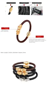 Detailed macro view showing the 20.8cm leather bracelet length and magnetic skull clasp