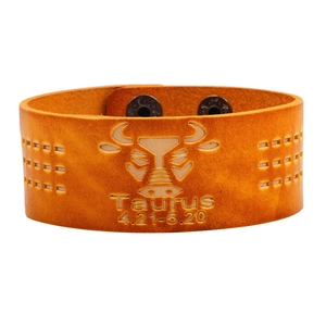 Retro Taurus Sternzeichen Lederarmband in Orange mit Metalldruckknöpfen und Logo