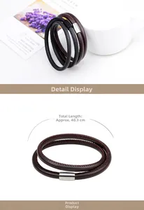 Detailansicht geflochtenes Lederarmband mit Magnetverschluss, doppelreihig, Länge 40,3 cm