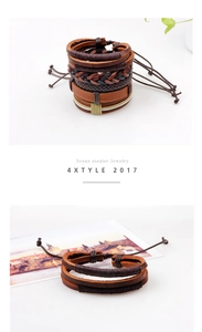 Detailansicht der geflochtenen braunen Lederarmbänder mit Kordelzug im Vintage-Stil