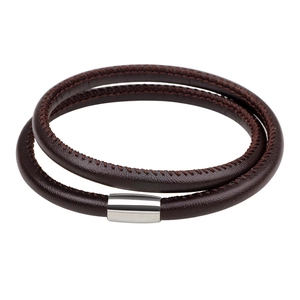 Geflochtenes Schafsleder-Armband in Braun mit poliertem Magnetverschluss aus Edelstahl