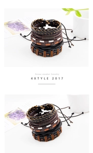 Detailed view of layered woven leather bracelets with adjustable knots and metal charms