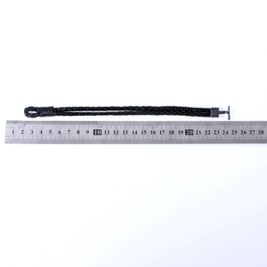 Detailed measurement of 22.5cm black braided leather bracelet with silver metal clasp