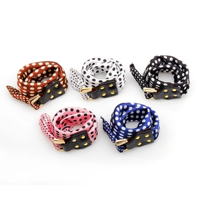 Fashion Polka Dot Scarf Bracelet With Real Leather Alloy Buckle Studded Decorative Wrist Band Scarf Buckle For Women Hand Jewelry