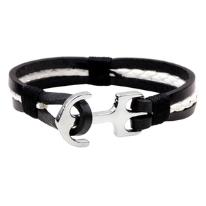 Bracelet en Cuir de Vache Rétro Fait Main Tressé Multicouche Fermoir Ancre Style Punk Nautique Bijoux Unisexe