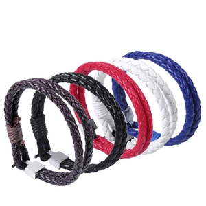 Retro Braided Genuine Leather Bracelet For Men Women Fashion Alloy Clasp Geometric Casual Multi-Layer Punk Wrap Jewelry Gift