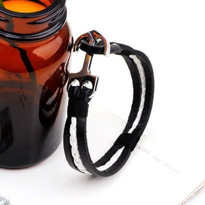 Bracelet en cuir ancre vintage avec design tressé noir et blanc pour hommes et femmes