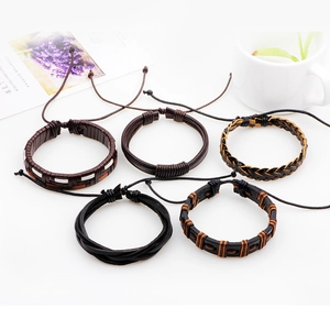 Five-piece set of handmade braided leather bracelets for men in retro minimalist styles