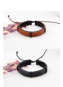 Detail of vintage braided leather bracelets set with adjustable sliding knot closure