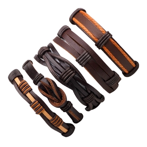Men Retro Leather Bracelet Set Multi-layer Woven Braided Wax Rope Adjustable Punk Ethnic Style Handmade Bracelet Jewelry