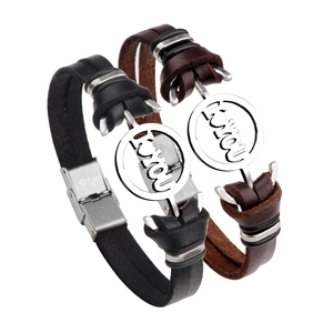 Bracelet Tressé en Cuir Véritable et Acier Inoxydable Lettres I Love You Bracelet à Charmes pour Couples Hommes Femmes Bijoux Cadeau