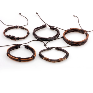 5-piece set of men's braided leather bracelets with adjustable ropes in retro punk style