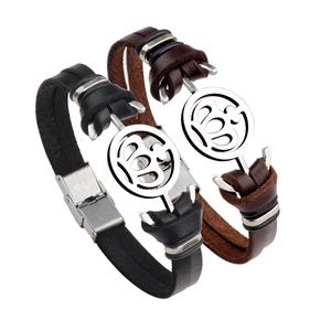 Retro Men Genuine Leather Bracelet Woven Stainless Steel Crown Om Symbol Punk Style Couple Jewelry Fashion Bracelet Gift