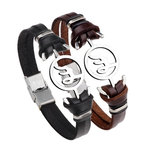 Handmade Woven Leather Bracelet For Men Stainless Steel Magnetic Clasp Zodiac Capricorn Retro Bohemian Wrap Jewelry Brown
