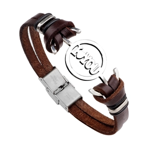 Bracelet minimaliste en cuir marron foncé double couche avec fermoir en acier inoxydable
