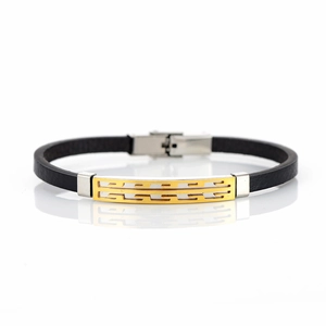 Men's Fashion Leather Bracelet Stainless Steel Geometric Hollow Greek Meander Plated Braid Wristband Punk Jewelry Gift