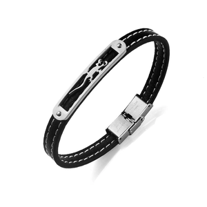 Bracelet classique en cuir noir pour homme avec breloque gecko en acier inoxydable