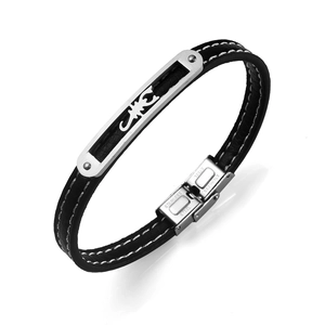 Men Genuine Leather Stainless Steel Bracelet Scorpion Cutout Geometric Biker Punk Wristband Retro Fashion Jewelry For Men